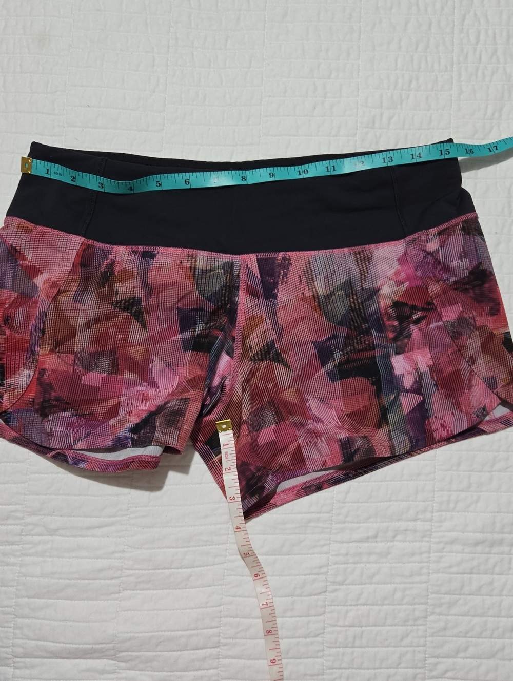 lululemon athletica Pink Abstract Print Running Shorts with Black Waistband - Picture 6 of 6